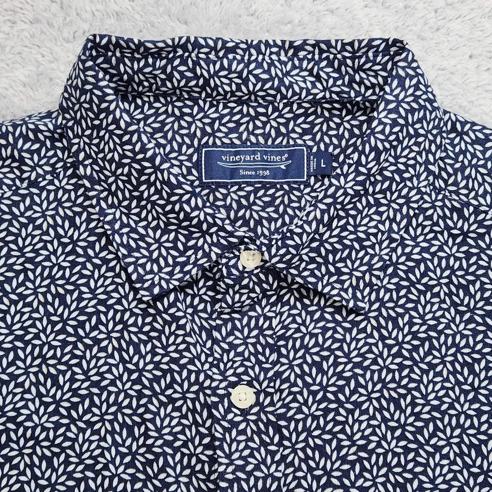 Vineyard Vines Linen Shirt Mens Large Blue Floral Short Sleeve Button Up Casual - Picture 4 of 12